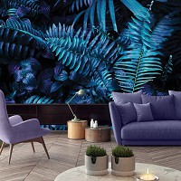 Флізелінові сині 3д фотошпалери 416x290 см Велике темно-зелене листя (12664VEXXXXL) +клей - вид 7 мініатюра