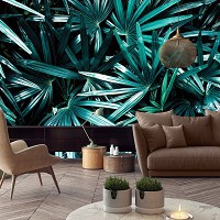 Флизелиновые 3d фото обои природа 368x280 см Экзотические темно-зеленые листья в тропическом лесу (12665V10)+клей