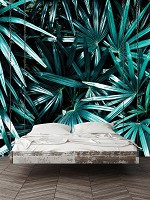 Флизелиновые фото обои в интерьере 254x184 см 3D Экзотические темно-зеленые листья в тропическом лесу (12665V4)+клей