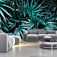 Флизелиновые фото обои 312x219 см 3D Экзотические темно-зеленые листья в тропическом лесу (12665VEXXL)+клей