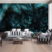 Флизелиновые 3д фото обои природа Экзотическая ботаническая зелень 254x184 см Листья в джунглях (12666V4)+клей - вид 5 миниатюра
