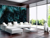 Флизелиновые 3д фото обои природа Экзотическая ботаническая зелень 254x184 см Листья в джунглях (12666V4)+клей