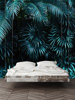 Флизелиновые обои фото природы 3D Экзотическая ботаническая зелень 312x219 см Листья в джунглях (12666VEXXL)+клей