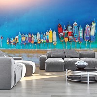 Флизелиновые фото обои море 254x184 см Лодки на океанском пляже (12667V4)+клей