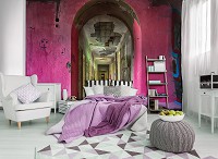 Флизелиновые фото обои с городами на стену 312x219 см 3D Коридор в заброшенном доме (12668VEXXL)+клей