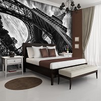 Флизелиновые фотообои на кухню с перспективой 254x184 см 3D Черно-белая Эйфелева башня вид снизу (12672V4)+клей - вид 6 миниатюра