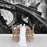 Флизелиновые фотообои город Париж Франция 368x254 см 3D Черно-белая Эйфелева башня вид снизу (12672V8)+клей