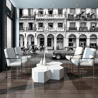 Флизелиновые авто фото обои Город Архитектура Ретро 368x254 см 3D Черно-белая улица в Гаване (12673V8)+клей