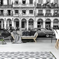 Флизелиновые фотообои черно-белый 3D Город Архитектура Ретро Авто 254x184 см улица в Гаване (12673V4)+клей