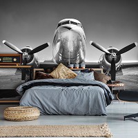 Флізелінові фото шпалери 368x254 см 3D чорно-білий літак на злітній смузі (12675V8)+клей - вид 8 мініатюра