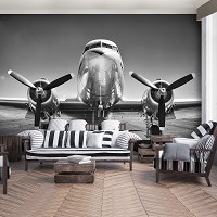 Флізелінові фото шпалери 368x254 см 3D чорно-білий літак на злітній смузі (12675V8)+клей - вид 9 мініатюра