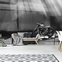 Фотообои флизелиновые 368x254 см 3D Черно-белый мотоцикл (12676V8)+клей