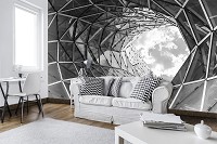 Флизелиновые черно-белые фотообои облака 416x254 см 3D огромное отверстие в здании (12677VEXXXL) +клей