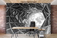 Флизелиновые фотообои город 254x184 см 3D Черно-белое огромное отверстие в здании (12677V4)+клей