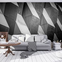Флизелин - геометрия на фото обоях Абстракция Минимализм 368x254 см Черно-белые 3Д фигуры (12678V8)+клей