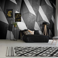 Флизелиновые геометрические фото обои бстракция Минимализм 254x184 см Черно-белые 3Д фигуры (12678V4)+клей