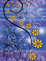 Для гостиной флизелиновые фотообои 206x275 см Желтые цветы и черные стебли на синем фоне (1267VEA) +клей