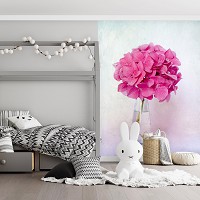 Флизелиновые фотообои цветы в интерьере спальни 206x275 см Розовая гортензия (12692VEA)+клей