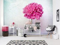 Флизелиновые 3д фотообои цветы 312x219 см Розовая гортензия на белом фоне (12692VEXXL) +клей