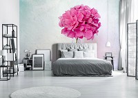 Флизелиновые 3д фотообои цветы 416x290 см Розовая гортензия на белом фоне (12692VEXXXXL) +клей
