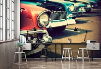 Флизелиновые фотообои с машинами 416x254 см Ретро автомобили на стоянке (12705VEXXXL) +клей