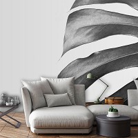 Флизелиновые фотообои 416x254 см Большой черно-белый лист (12730VEXXXL) +клей