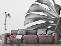 Флизелиновые фотообои растения 312x219 см Большой черно-белый лист (12730VEXXL) +клей
