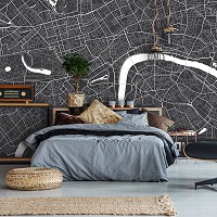 Флизелиновые черно-белые фотообои город 312x219 см Карта Лондона (12732VEXXL) +клей