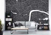 Флизелиновые черно-белые фотообои с дорогами города 416x254 см Карта Лондона (12732VEXXXL) +клей