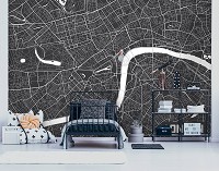 Флизелиновые черно-белые фотообои с городом на кухню 416x290 см Карта Лондона (12732VEXXXXL) +клей