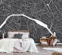 Флизелиновые черно-белые фотообои город 416x290 см Карта Парижа (12733VEXXXXL) +клей