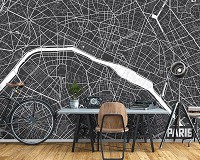 Флизелиновые черно-белые фотообои город 368x254 см Карта Парижа (12733V8) +клей