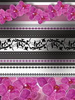 Флизелиновые фотообои в зал фото 206x275 см Полосатый узор с розовыми орхидеями (1276VEA)+клей