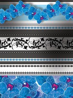 Флизелиновые фотообои в зал 206x275 см Полосатый узор с синими орхидеями (1278VEA)+клей