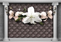 Флизелиновые фотообои 416x254 см 3Д Стена с колоннами и цветами (12791VEXXXL) +клей - вид 1 миниатюра