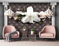 Флизелиновые фотообои 312x219 см 3Д Стена с колоннами и цветами (12791VEXXL) +клей