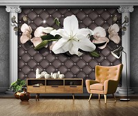 Флизелиновые фотообои 416x254 см 3Д Стена с колоннами и цветами (12791VEXXXL) +клей