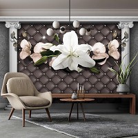Флизелиновые фотообои 368x280 см 3Д Стена с колоннами и цветами (12791V10) +клей