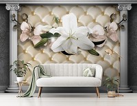 Флизелиновые 3D фотообои цветы Стена с колоннами (12792V)+клей