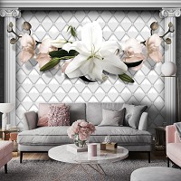 Флизелиновые 3д фотообои 368x254 см Цветы на фоне белой стены с колоннами (12793V8) +клей