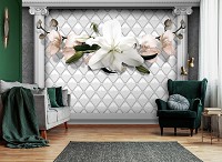 Флизелиновые 3д фотообои 368x280 см Цветы на фоне белой стены с колоннами (12793V10) +клей