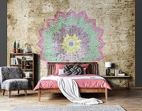 Флизелиновые фотообои с геометрическим рисунком 368x280 см Разноцветная мандала на бетоне (12795V10) +клей