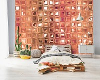 Флизелиновые фотообои в спальню над кроватью 416x290 см 3Д Стеклянные квадратики (12797VEXXXXL) +клей