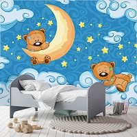 Флизелиновые фотообои с облаками Сладкие детские плюшевые мишки Тедди (12798V)+клей