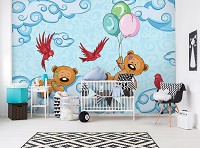 Облака флизелиновые детские фотообои для маленьких 368x254 см Сладкие плюшевые мишки (12799V8) +клей