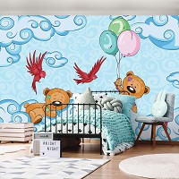 Флизелиновые детские фотообои для маленьких с воздушными шарами 416x254 см Сладкие плюшевые мишки (12799VEXXXL) +клей