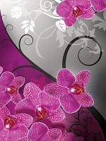 Флизелиновые фотообои спальня 206x275 см Нарисованные розовые орхидеи (1279VEA)+клей - вид 1 миниатюра