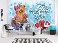 Флизелиновые детские фотообои для маленьких 368x254 см Тедди мишка Мое сердце принадлежит тебе (12800V8) +клей