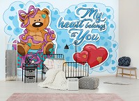 Флизелиновые детские фотообои для маленьких 416x254 см Тедди мишка Мое сердце принадлежит тебе (12800VEXXXL) +клей