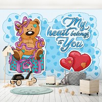 Флизелиновые детские фотообои для маленьких 368x280 см Тедди мишка Мое сердце принадлежит тебе (12800V10) +клей